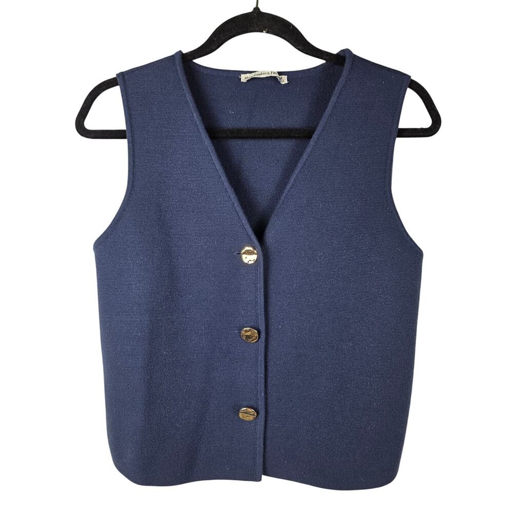 Abercrombie & Fitch Knit Sweater Vest Sz M V-Neck Gold Buttons Academia Preppy